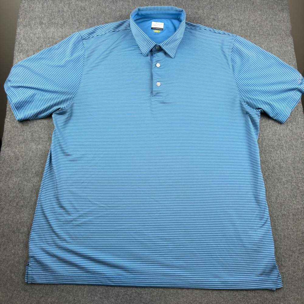 Greg Norman Polo Shirt Mens XL Blue Striped Play Dry Performance G7XSK414